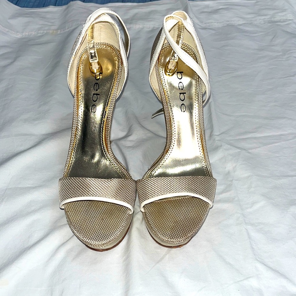 Bebe White and Tan Platform Stiletto Sandals Size 5 1/2